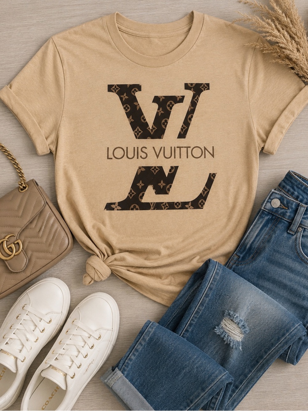Custom made Tan Logo Short Sleeve Tee